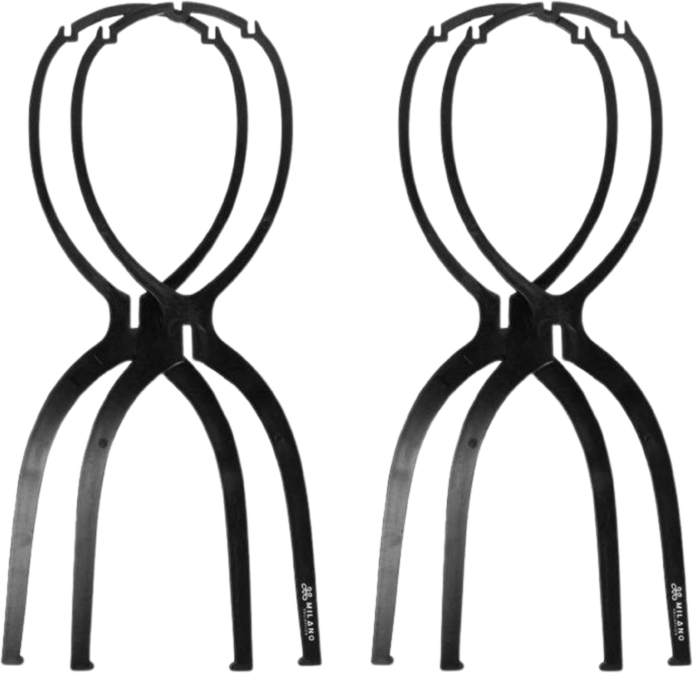 Milano Collapsible Wig Stand for Styling and Storing, Travel Wig Stand, Lightweight and Portable Wig Holder, Reinforced Hair Stand Perfect for Travel and Salons Black, 2-Pack
