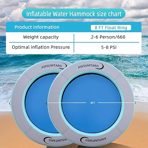 Miniatura 3 de Hamaca inflable de agua, adecuada para lagos, piscinas, playas, ríos, fiestas de adultos, muelle inflable redondo