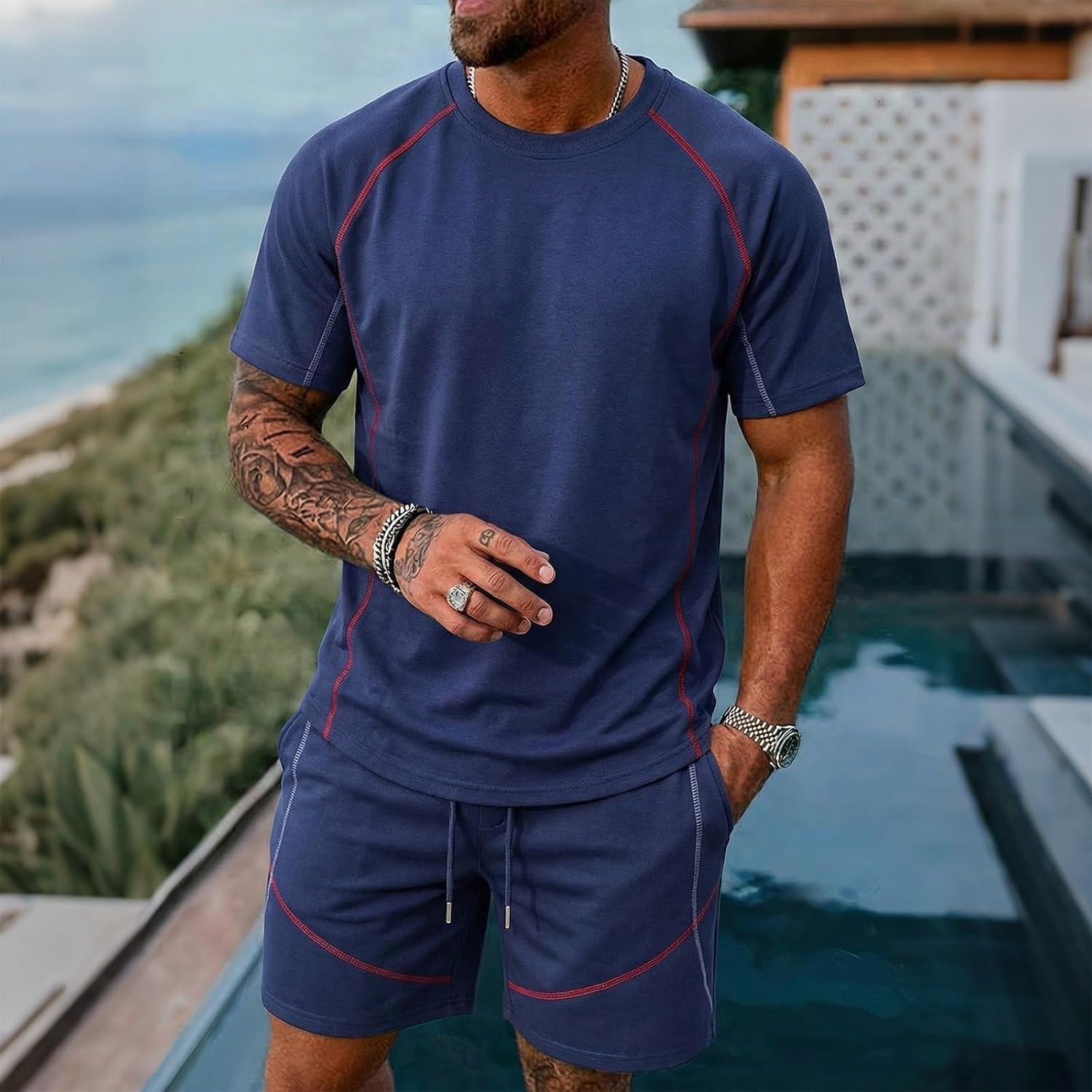 Men's Summer Lounge Sets Short Sleeve 2 Piece Tracksuit | Two Piece Sweatsuits for Men, Loose Fit T-Shirt Shorts Set Comfy Sportswear Beach Vacation Outfits