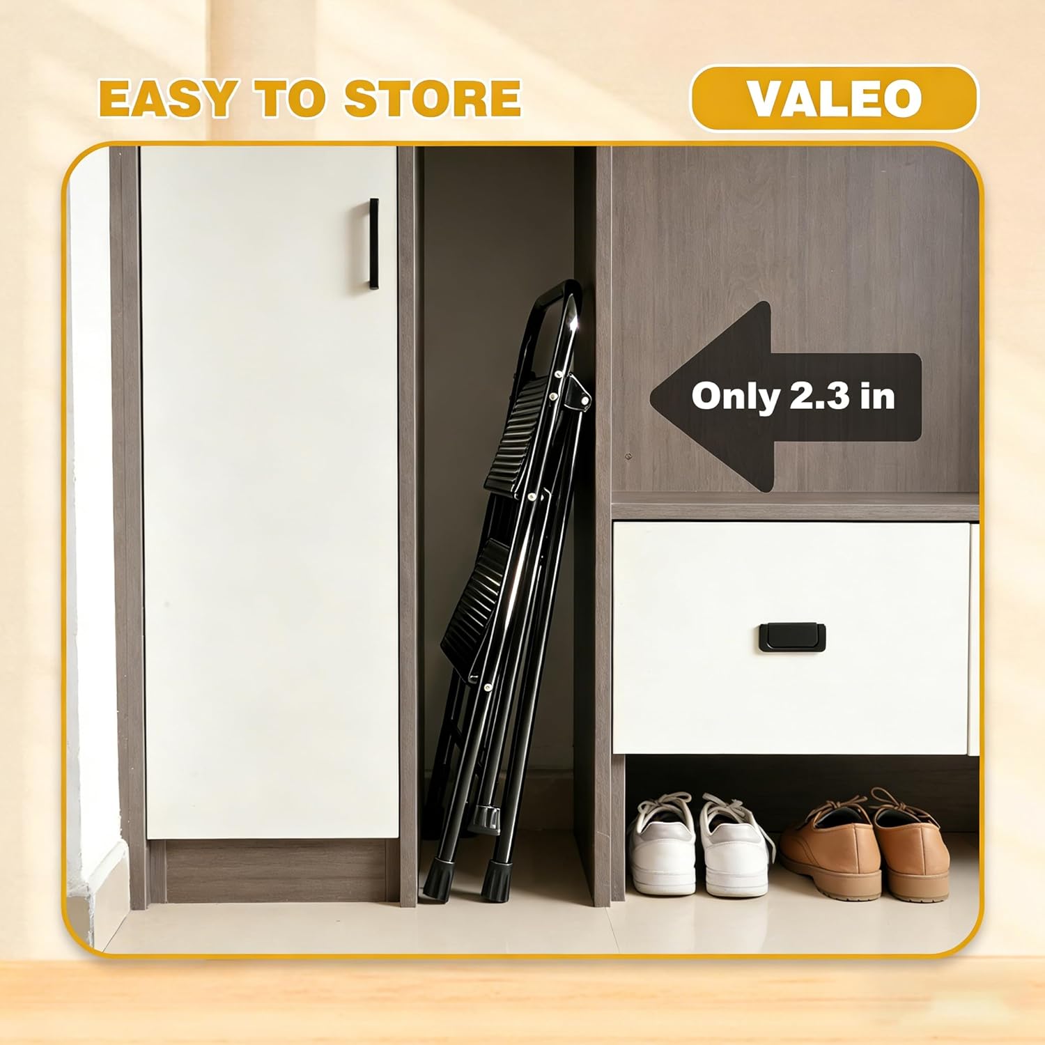 Valeo 2 Step Ladder, Step Stool with Wide Anti-Slip Pedal, 330 lbs Capacity,Step Ladder Folding Step Stool for Adults, Lightweight Steel Portable ladders for Home Kitchen & Office,Black