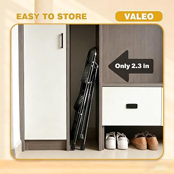 Valeo 2 Step Ladder, Step Stool with Wide Anti-Slip Pedal, 330 lbs Capacity,Step Ladder Folding Step Stool for Adults, Lightweight Steel Portable ladders for Home Kitchen & Office,Black