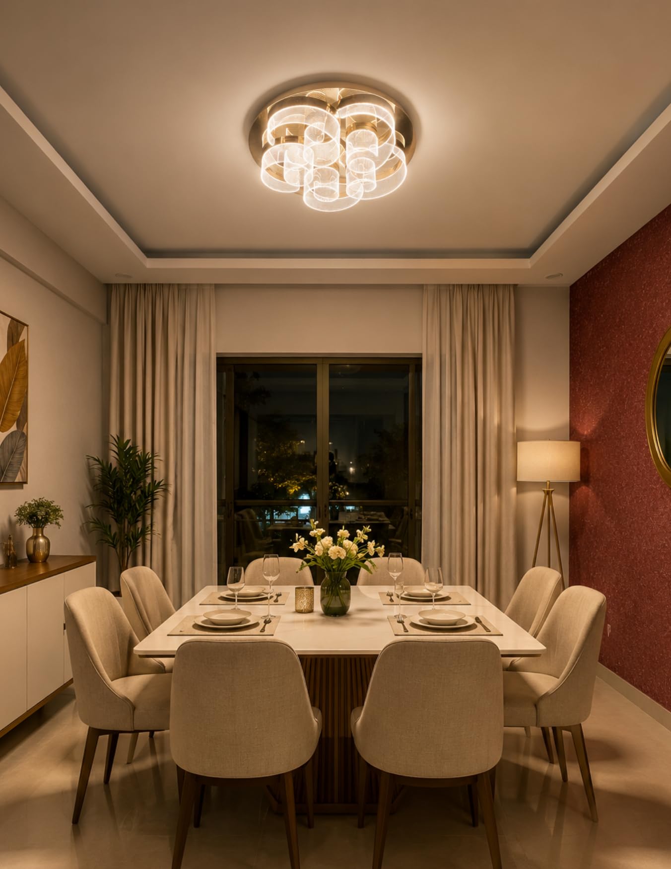 Modern Crystal Acrylic Glass LED Ceiling Light | 3 Color | Gold Finish-image-47