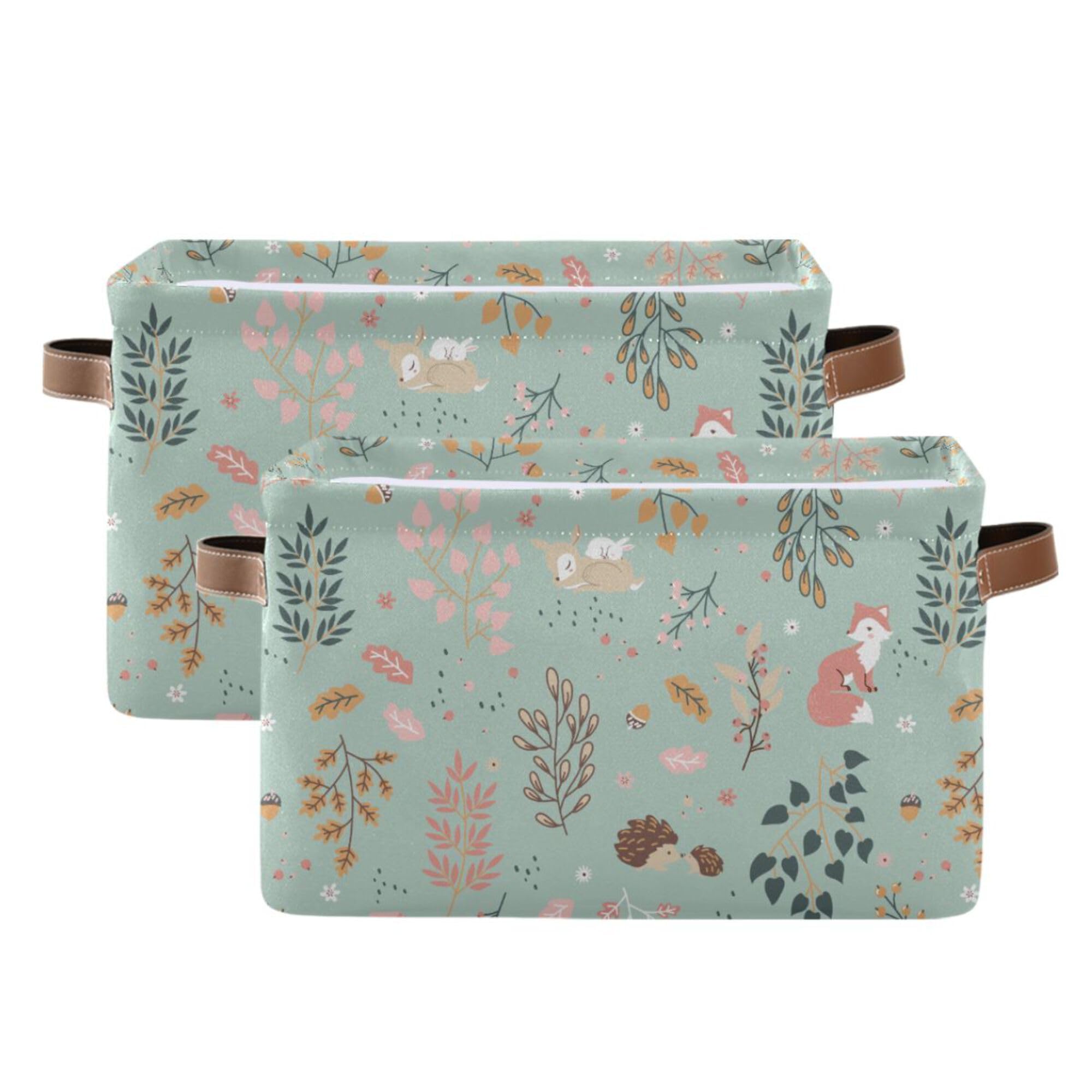 Fox Deer Squirrel Rabbit Hedgehog Rectangle Storage Basket Collapsible Storage Bin for Nursery Toys Books Waterproof Baskets for Closet Shelves Bedroom Decor