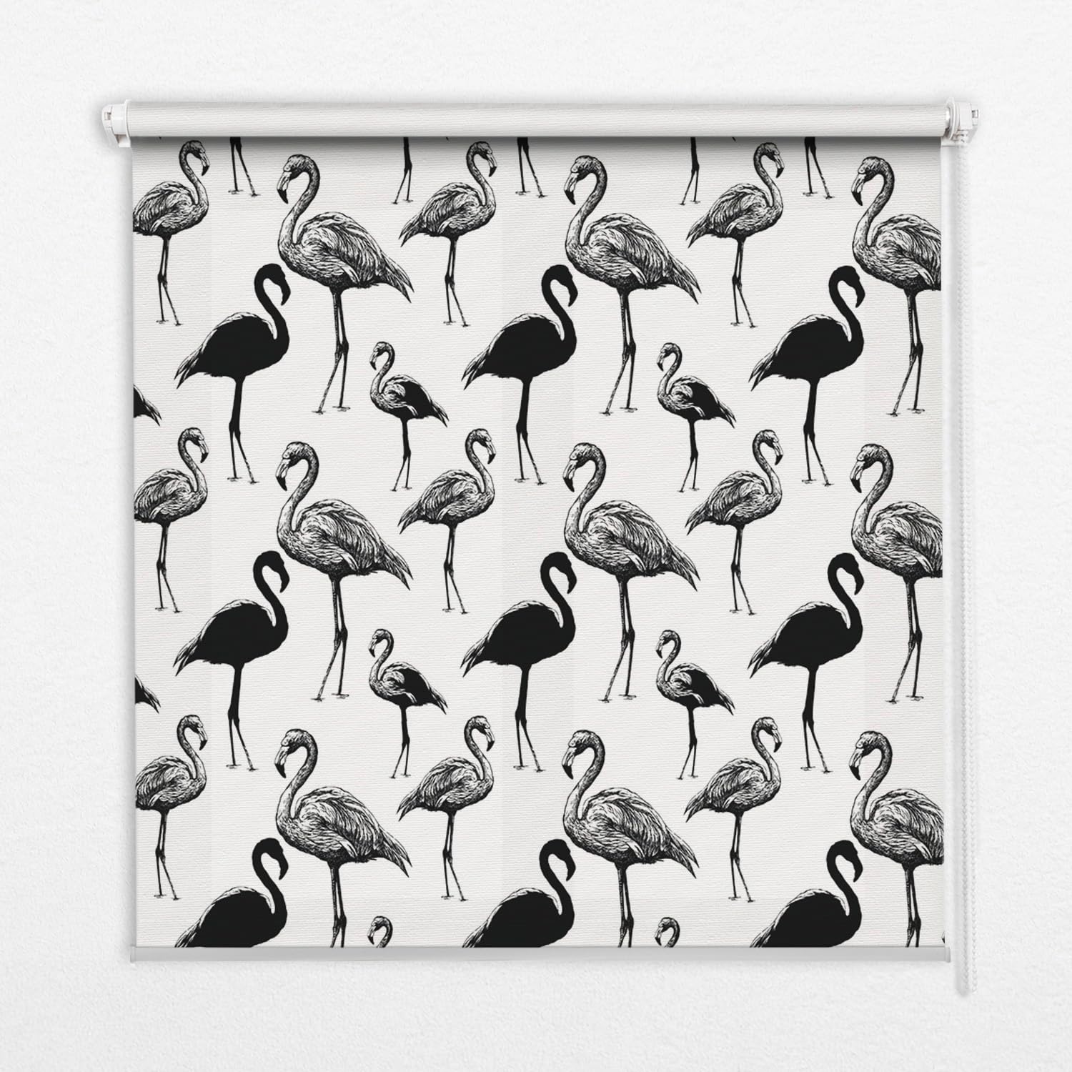 Store enrouleur sans perçage Tulup 130x180cm au design textile raffiné de flamants noirs