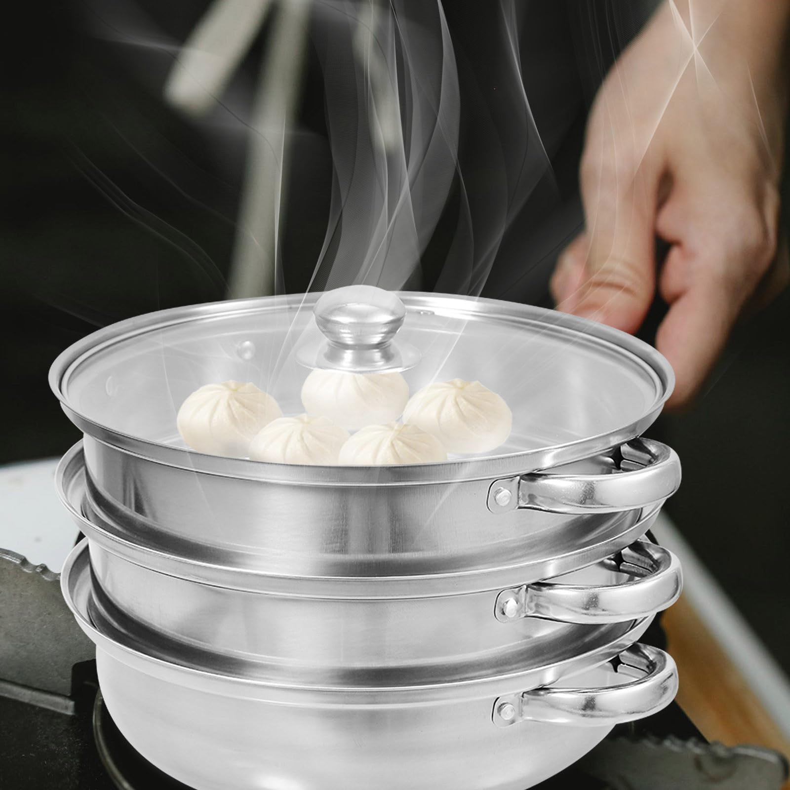 Vaporiera Manici Laterali in Acciaio Inox a Tre Livelli
