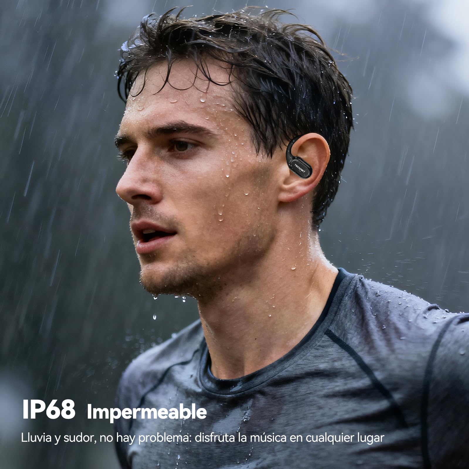 TECKNET Auriculares Conduccion Osea, Auriculares Inalambricos Bluetooth | 60H de Autonomía con Carga Rápida, Clasificación de Impermeabilidad IP68, Auriculares Inalambricos Deportivos Ligeros.