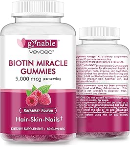 Hair Skin and Nails Vitamins: Biotin Gummies - 5000mcg Biotin for Hair Growth and Stronger Nails for Women & Men - Vegan Gummy Vitamin B7, 30 Days Supply, Raspberry,60 Counts