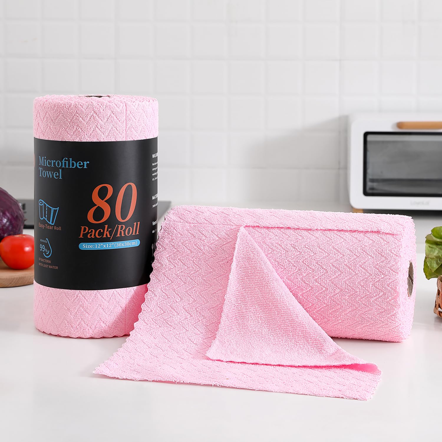 80 Pack Microfiber Cleaning Cloth Roll Reusable Paper Towels 12x12 Tear Away Cloth Absorbent Dish Rags for House