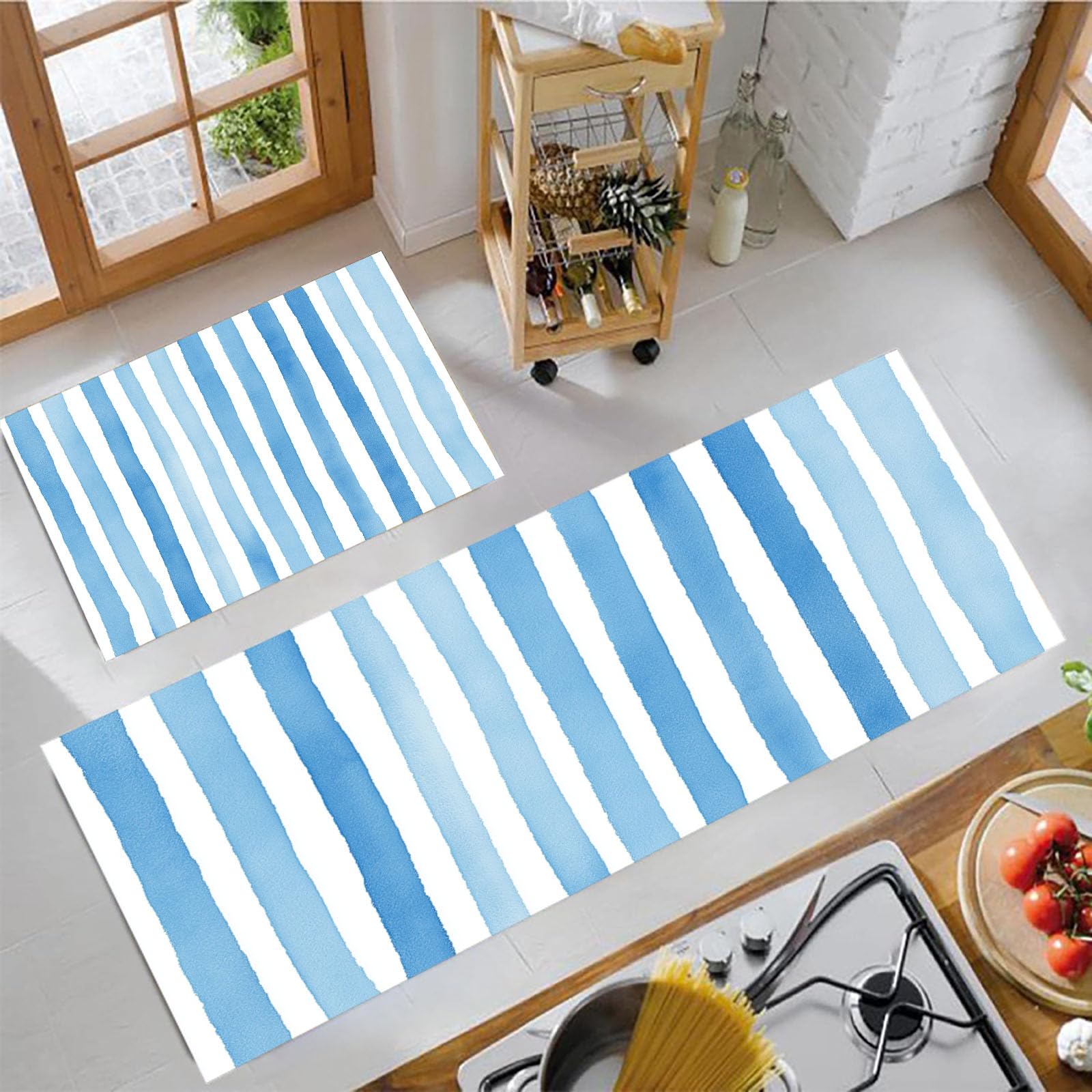 Alfombrillas de cocina antideslizantes para lavandería y dormitorio con diseño de rayas