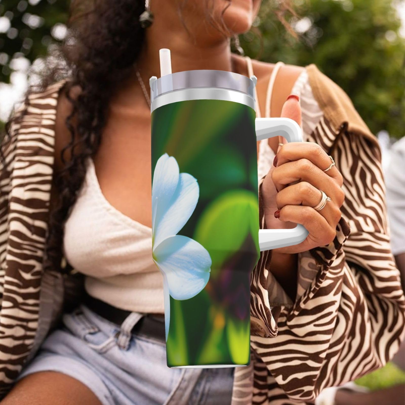 Hawaii Flower 1 Wasserflasche aus Edelstahl, doppelwandig, isoliert, mit Griff und Strohhalm-Deckel, 1,2 l
