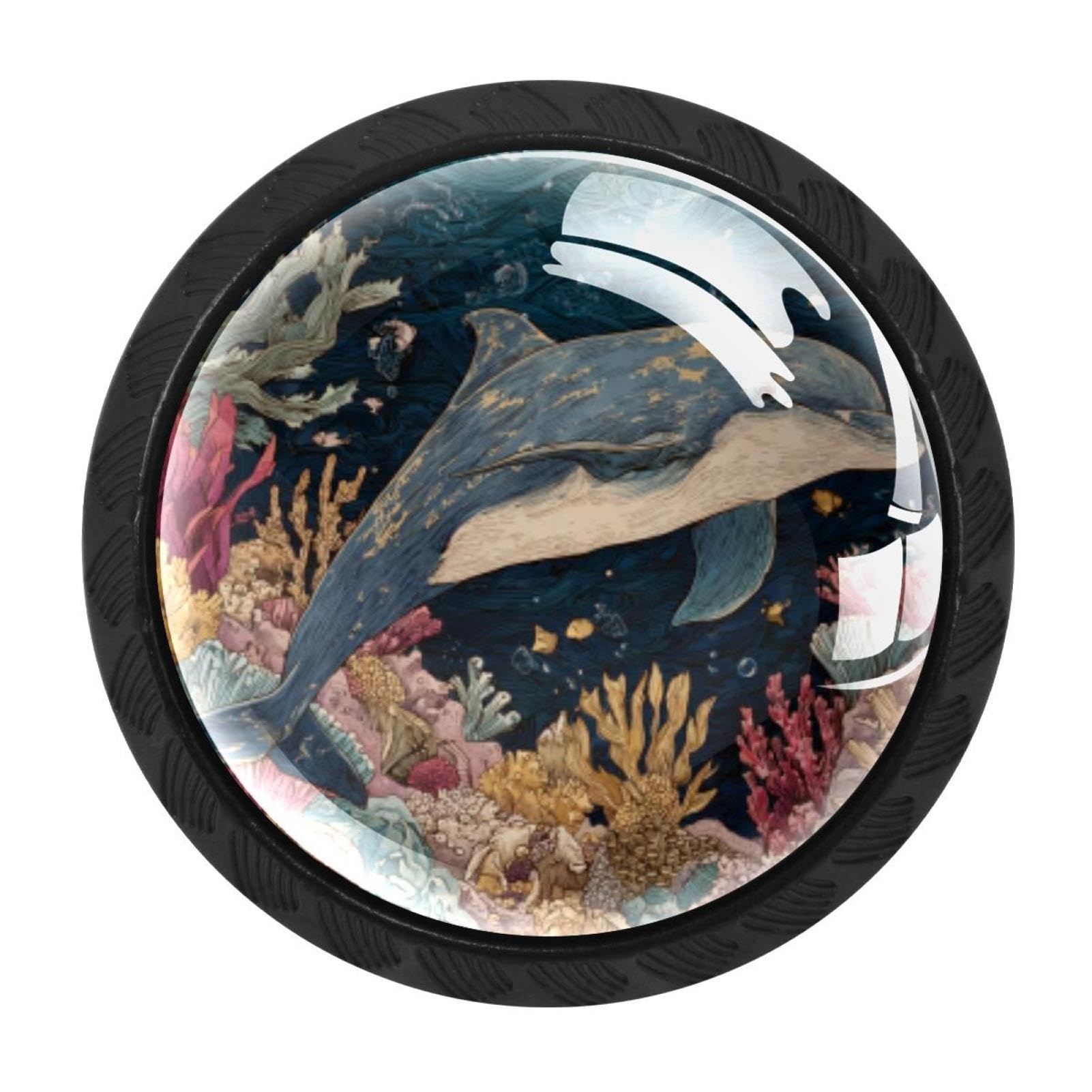 CHENZZZZ 4 Pack Black Dolphin Under the Sea (3) Kitchen Handles, Cabinet Pulls Hardware for Cupboard Drawer Knobs Dresser Pulls