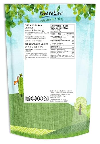 Miniatura 2 de Lentejas negras orgánicas, 2 libras, sin OMG, legumbres secas enteras, crudas, germinables, kosher, veganas, legumbres a granel, Daal negro Masoor
