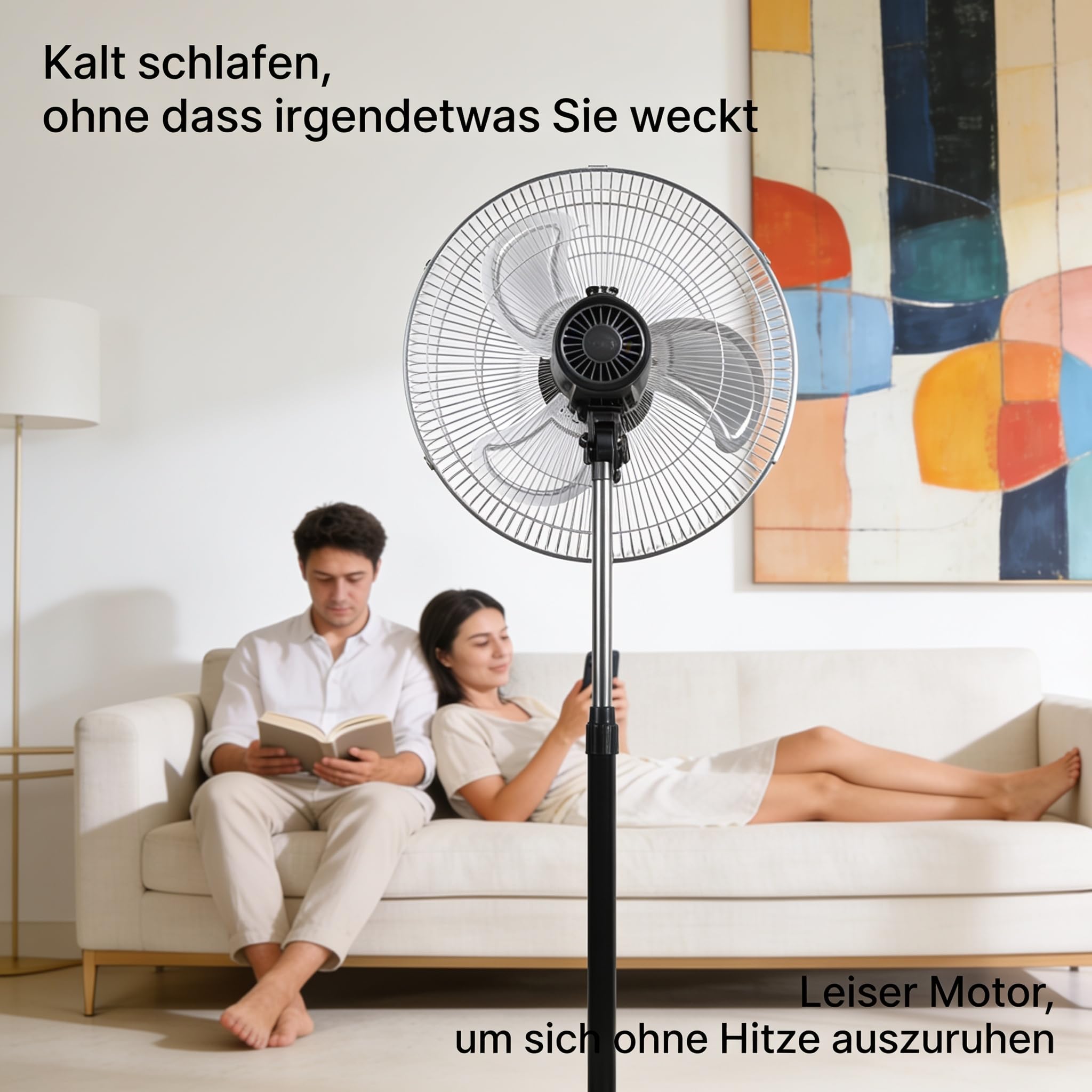 Standventilator 55 W Ø45 cm Edelstahlflügel 3 Geschwindigkeitsstufen Metallventilator