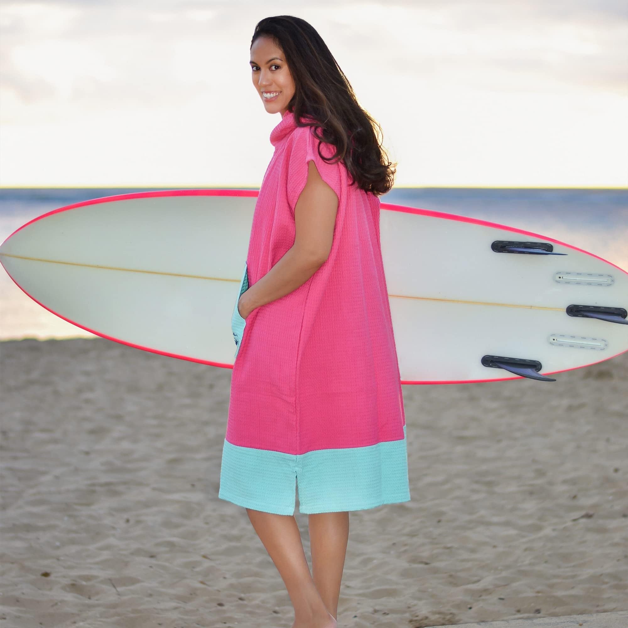 Generico Accappatoio Poncho Poncho Da Surf Donna - Asciugamano Con Cappuccio For Adulti For Cambio In Cotone Telo Mare Spiaggia, Piscina, Barca(Turquoise/Gray)
