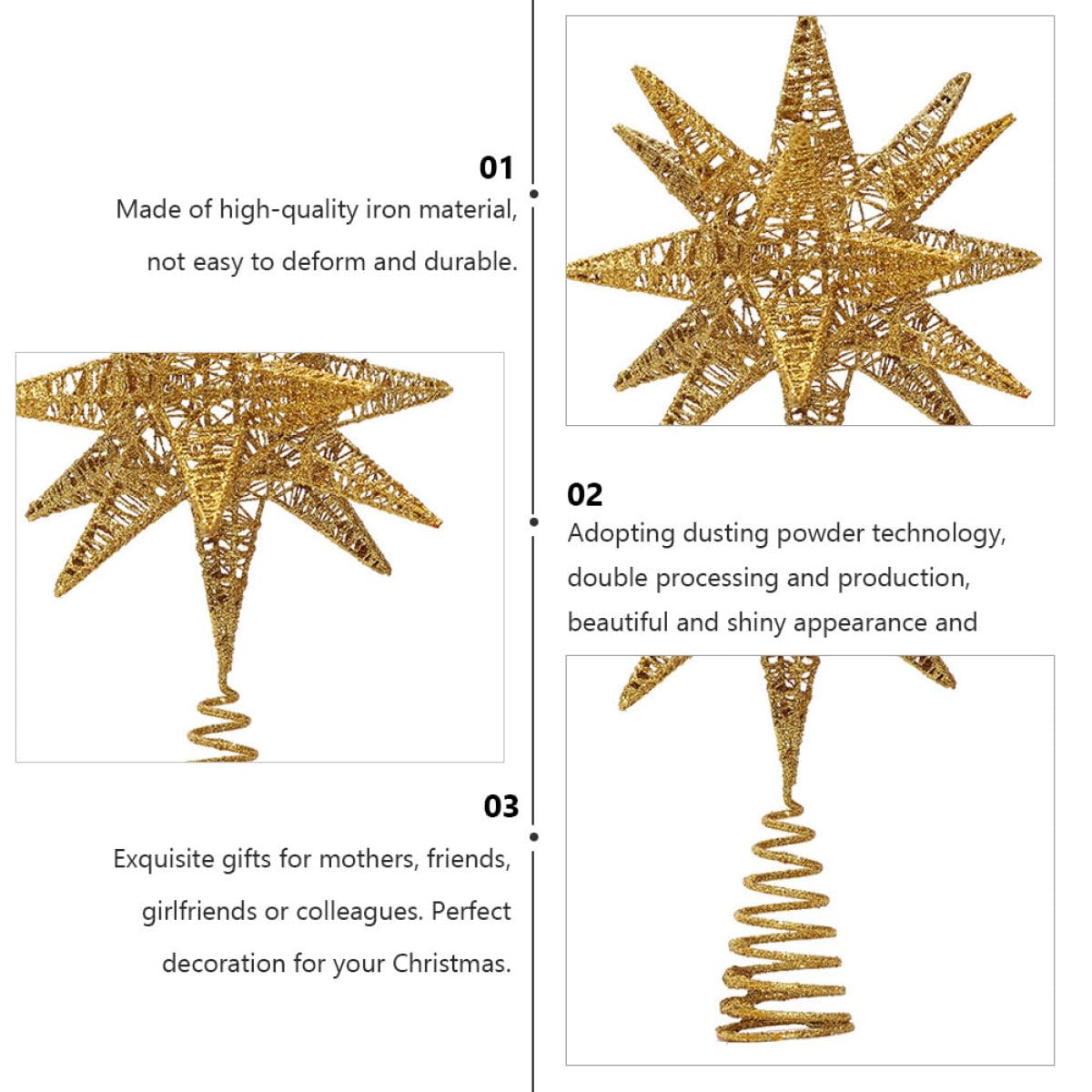 Mipcase Weihnachtsbaumspitze Stern Tannenbaumspitze Deko Goldfarben Langlebig Festliche Baumspitzen Dekoration für Weihnachtsfeier Fenster und Party