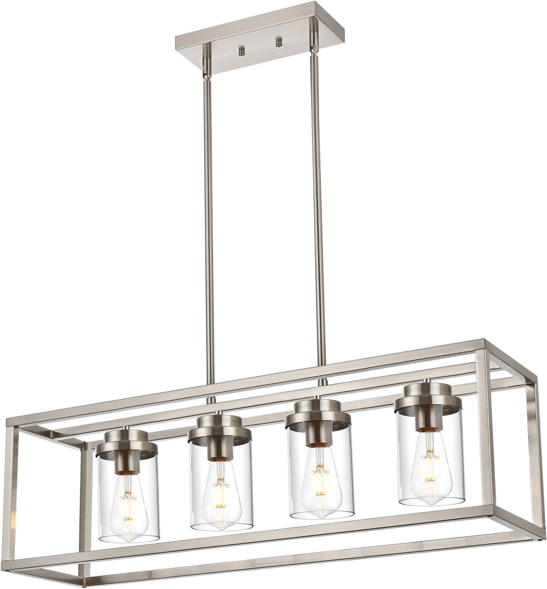 MELUCEE4-Light Kitchen Island Lighting, 30.3 inch Modern Linear Chandeliers Brushed Nickel Pendant Light Fixture with Clear Glass Shade for Kitchen Dining Room Pool Table