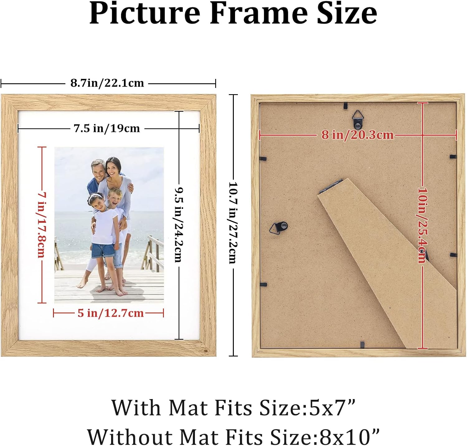8x10 Picture Frame Set of 6, Made of Perspex Glass, Display Picture 5x7 with Mat or 8x10 without Mat, Wood Grain Photo Frame for Wall Mounting or Tabletop Display for Birthday Christmas Gifts - Image 2