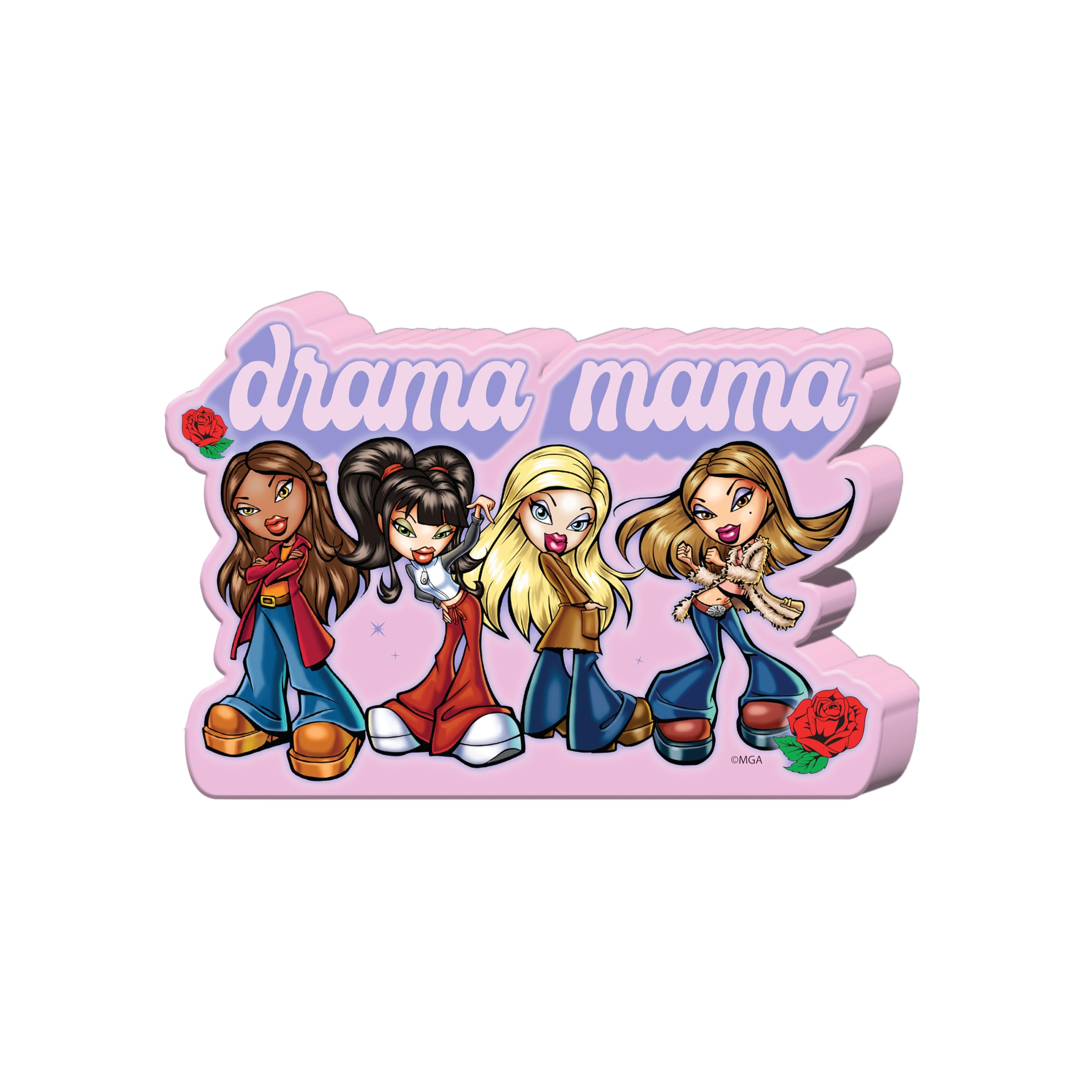 Silver Buffalo Bratz “Drama Mama” MDF Wood Composite Wall Sign Featuring Jade, Cloe, Sasha and Yasmin, 5.5” x 8” x 1.2”