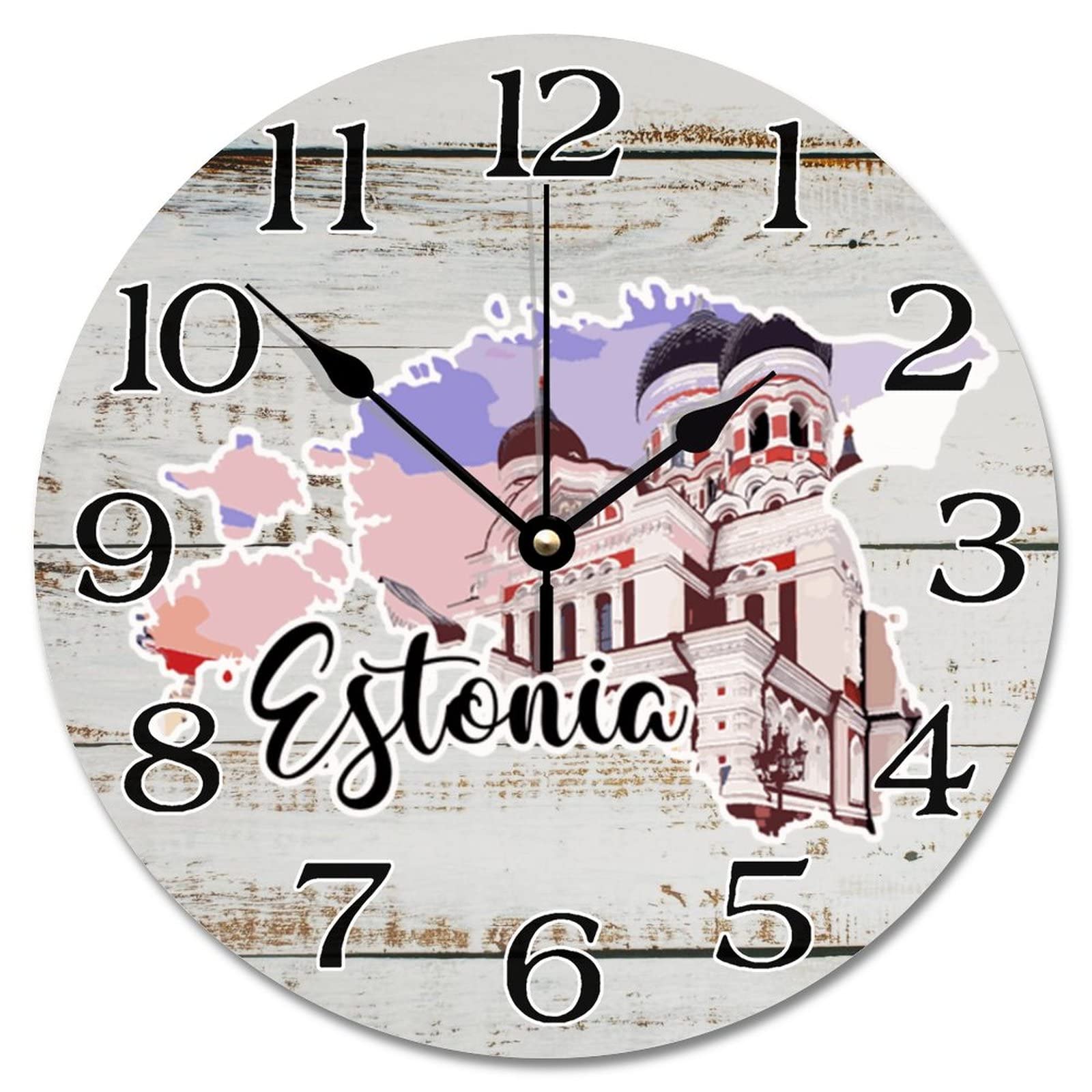 Horloge murale design avec carte d'Estonie pour une décoration de bureau chic et silencieuse