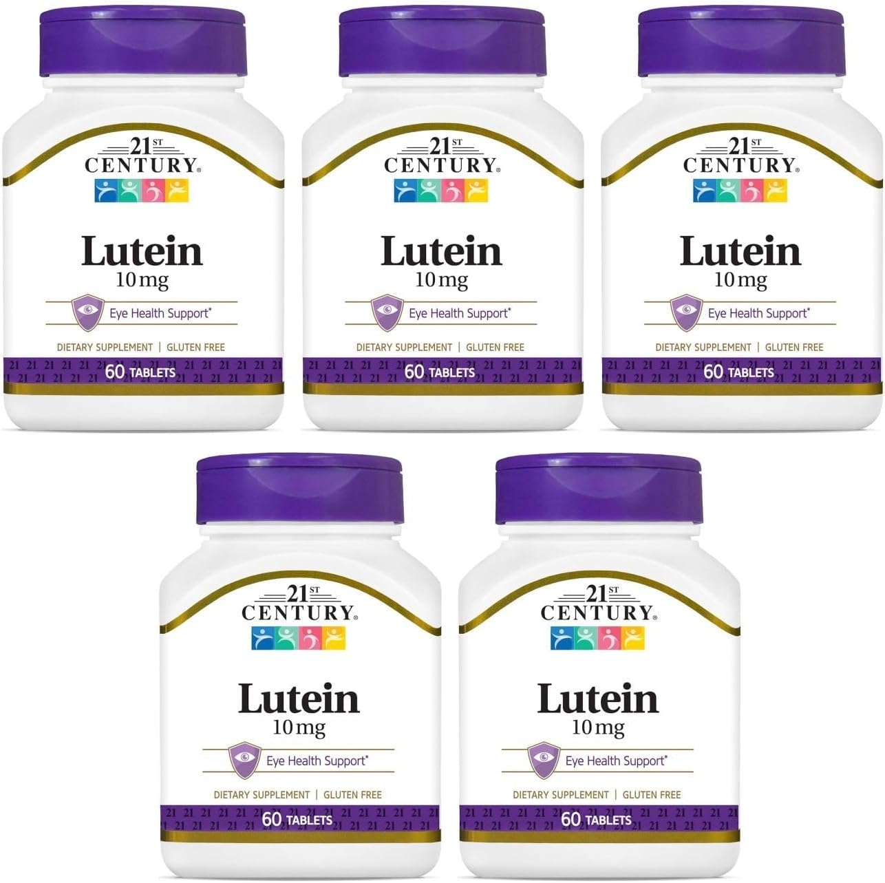 21st Century Lutein 10 mg - 60 Tablets, Pack of 5