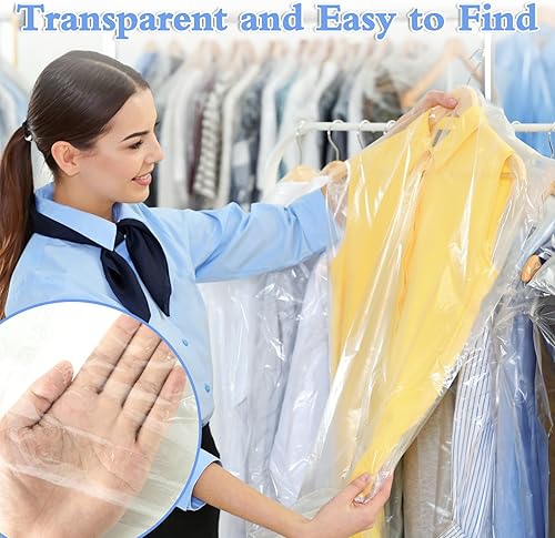 Miniatura 4 de Paquete de 80 bolsas de limpieza en seco, bolsas de plástico transparente de limpieza en seco de 47 pulgadas, bolsas de ropa para ropa para colgar