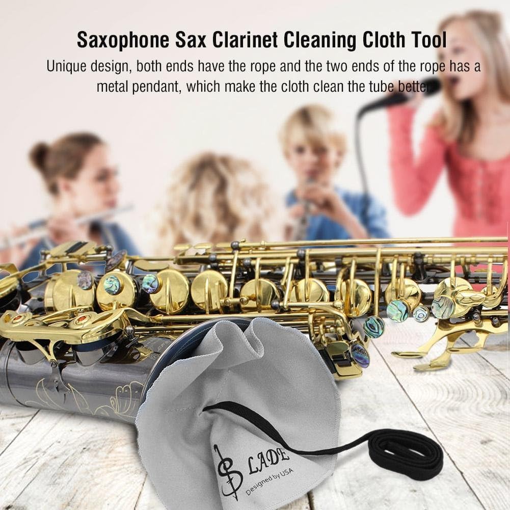 Saxophone Chiffon de nettoyage, fibre outil de chiffon de nettoyage pour le tube de saxophone clarinette flûte(Gris)