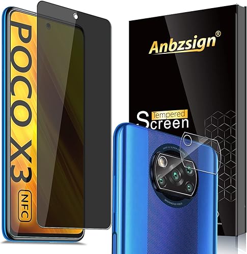 Anbzsign - Protector de lente de cámara y 2 unidades Protector de pantalla de cobertura completa de privacidad para Xiaomi Poco X3  Poco X3 NFCPoco