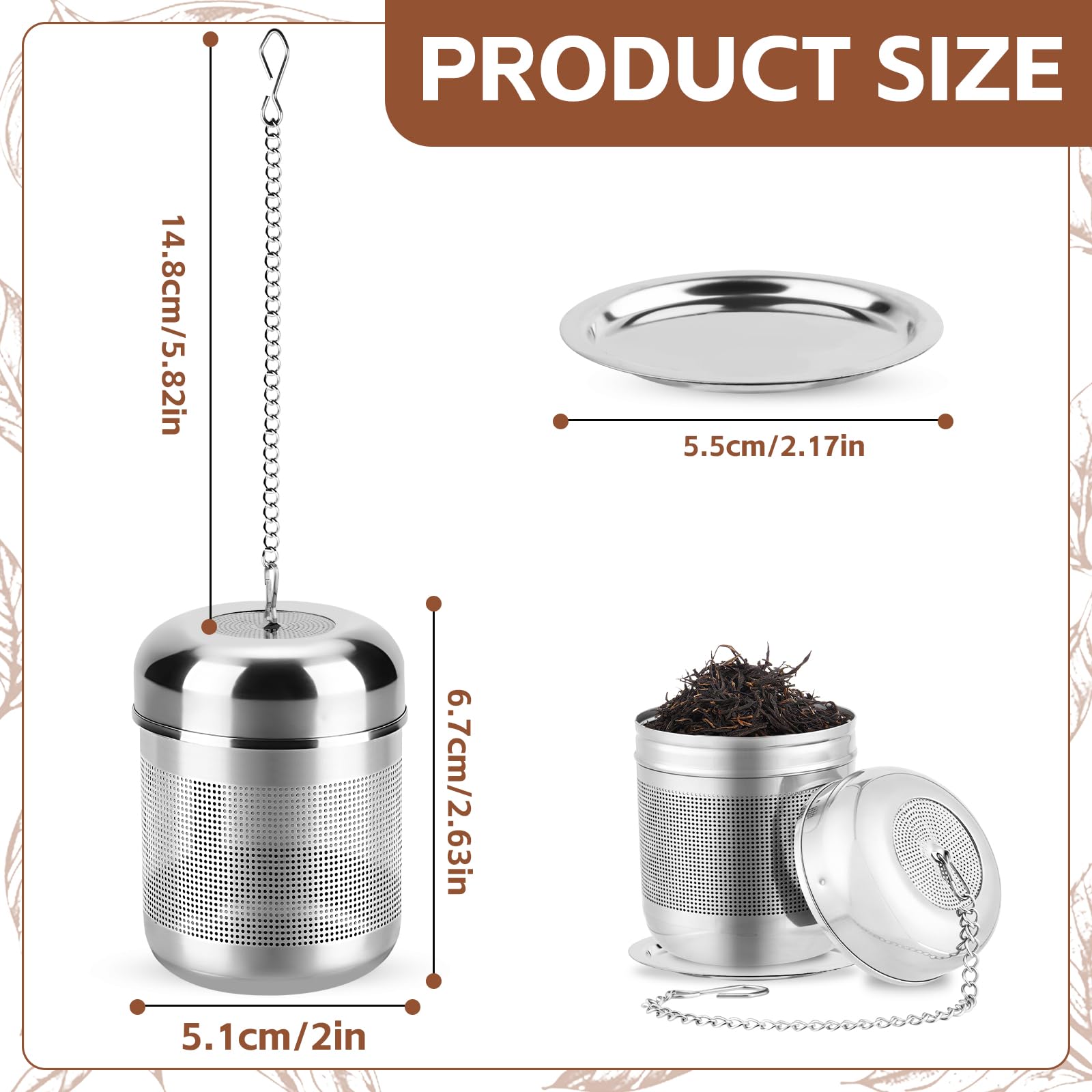 elzle Infuseur à thé Inox,Boule à thé,Infuseur Boule à thé,304 Boules à thé en Acier Inoxydable, Boules à Thé pour thé en Vrac,Infuseur à épices,pour Thé, Épices et la Plupart des Tasses et Théières