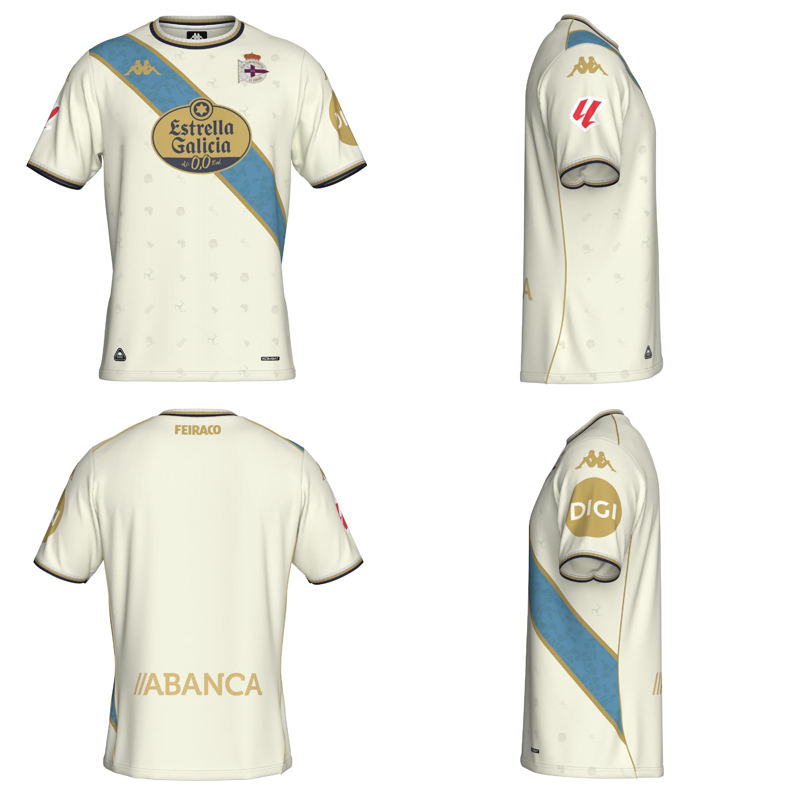 Kappa Kombat Deportivo DE LA CORUÑA 25/26 - Camiseta de Fútbol Visitante - 3ª Equipación - Diseño de Calidad y Estilo Deportivo - Ajuste Normal y Cuello Redondo - Blue/Azure/Gold 14Y