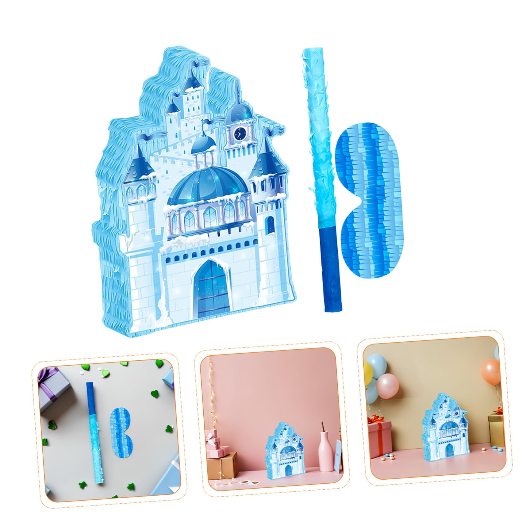Prinzessin Schloss Piñata mit Augenbinde und Blaues Eisschloss Partyspiel Hängende Piñata Dekoration für Kindergeburtstag Hochzeits Winterfeier Zubehör