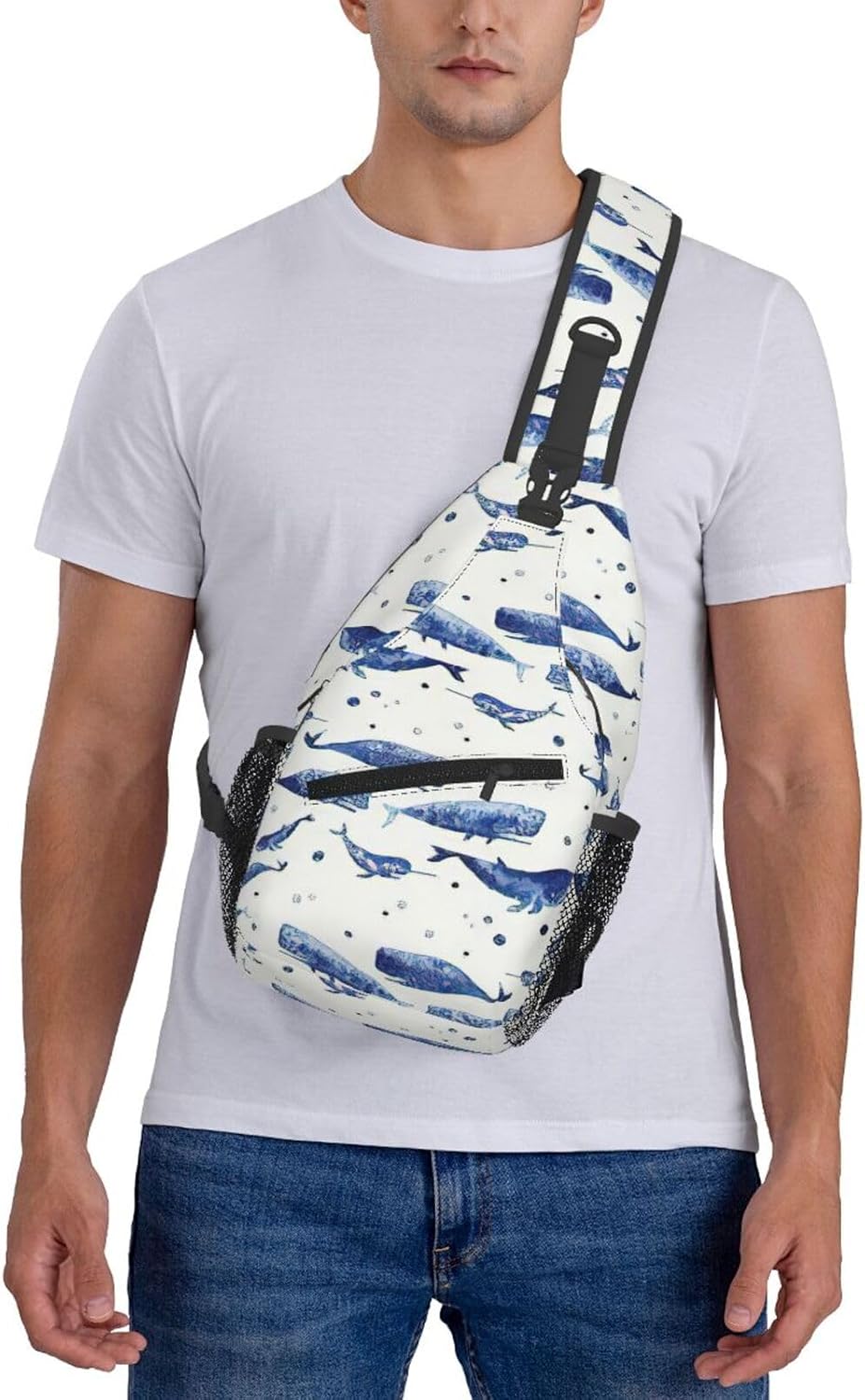 Durable Lightweight Small blue whale swimming Print Cross chest bag diagonally for Travel Commute Daily Use