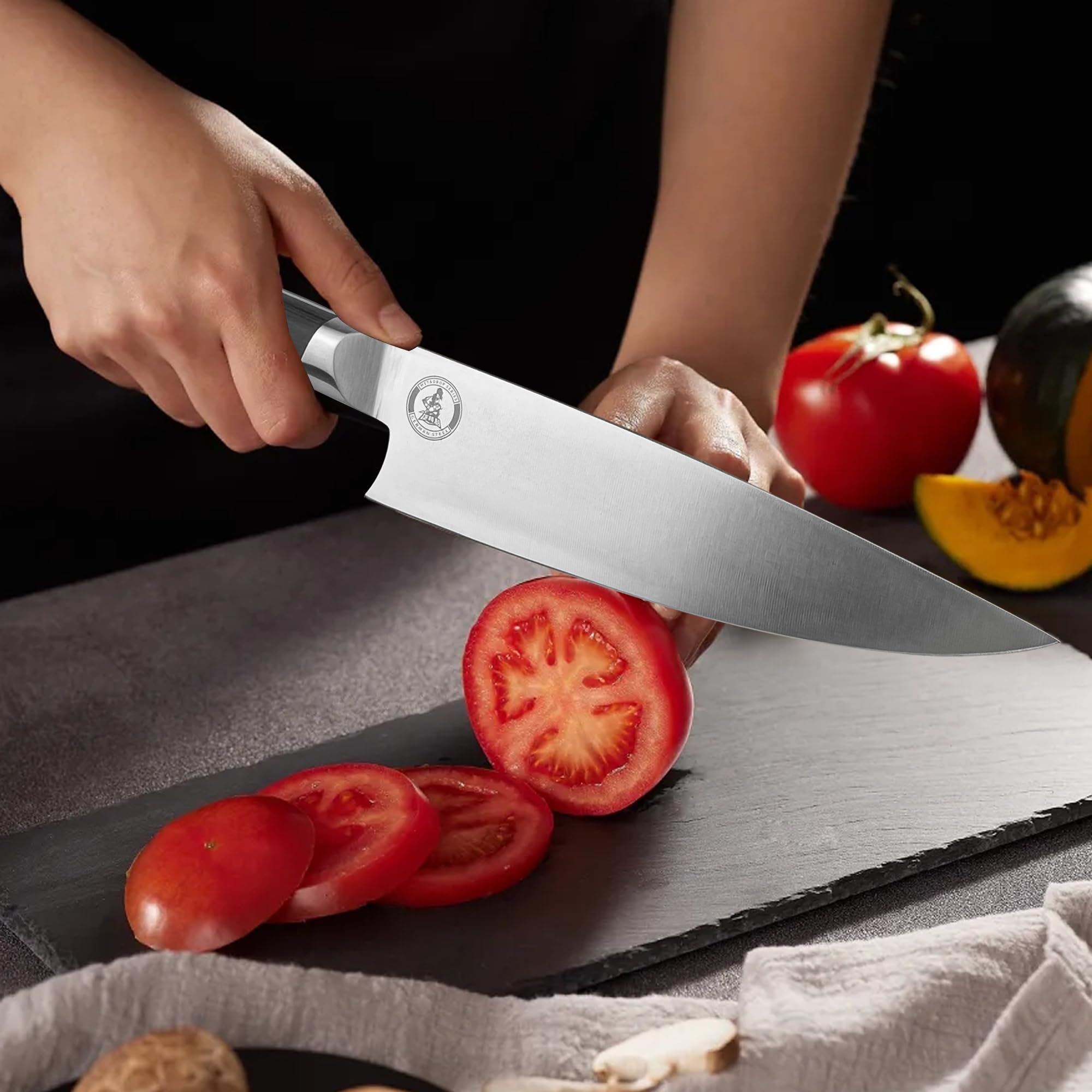 Kitory Chef Knife 8" - Japanese Style Pro Kitchen Knife - Forged German High Carbon Steel - Full Tang Pakkawood Handle-Gift Box included — Amazon image 4