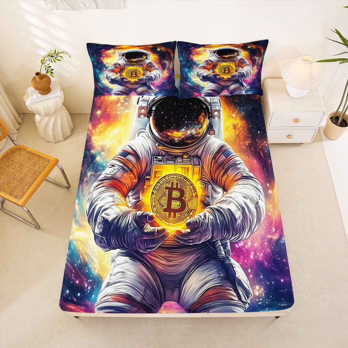 Cartoon Astronaut Queen Size Fitted Sheet 2 Pillowcases(No Flat) image 2