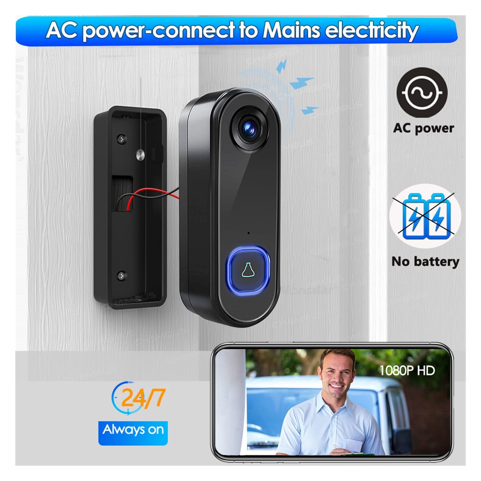 Tuya Videocitofono senza fili per esterni con telecamera per campanello da esterno AC DC 1080P Videocitofono impermeabile IP65, facile da installare (opzione 4)