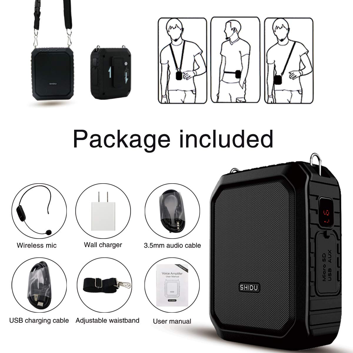 Amplificador de voz inalámbrico con auriculares de micrófono, micrófono de auriculares recargable de 18 W con altavoz, megáfono de sistema PA personal impermeable ResponseBridge para profesores etc.
