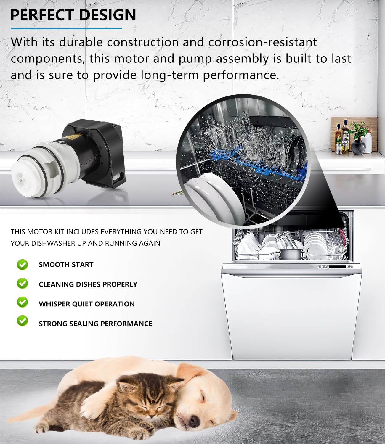 154844301 Dishwasher Circulation Pump Motor Replacement Motor kit Compatible with Frigidaire, Kenmore, Crosley, Kelvinator Dishwasher Replaces for 154792801 154794401 154594201 154700101