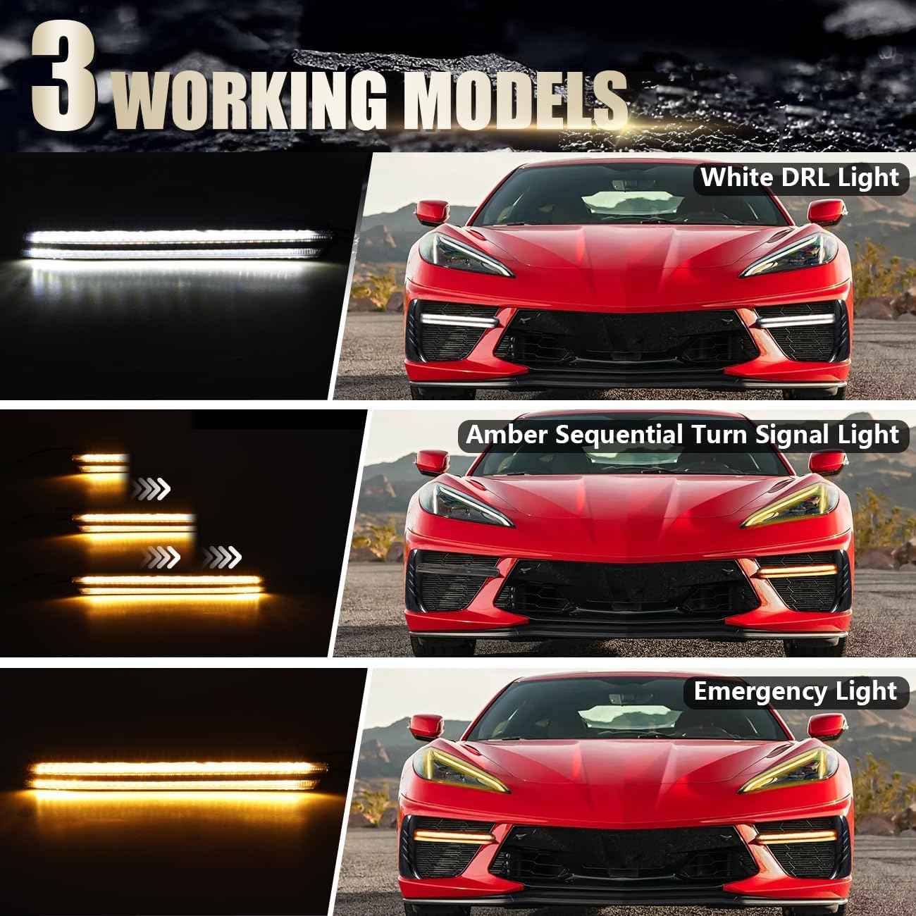 Front Bumper Grille Lights LED Turn Signal Light Daytime Running Lamps, LED Grille Bezel Light Bars Compatible with for 2020-2026 Corvette C8 Stingray Z51 Coupe Convertible Accessories