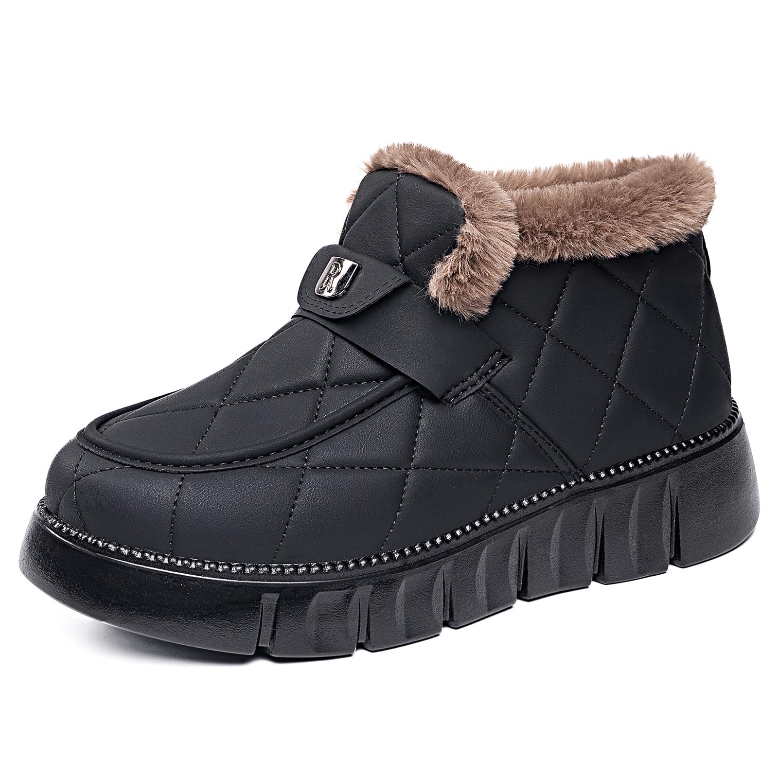 Womens Winter Warm Slip-On Ankle Snow Boots Plush-Lined Shoes Thick Non-Slip Sole Indoor Outdoor Cold Weather Footwear