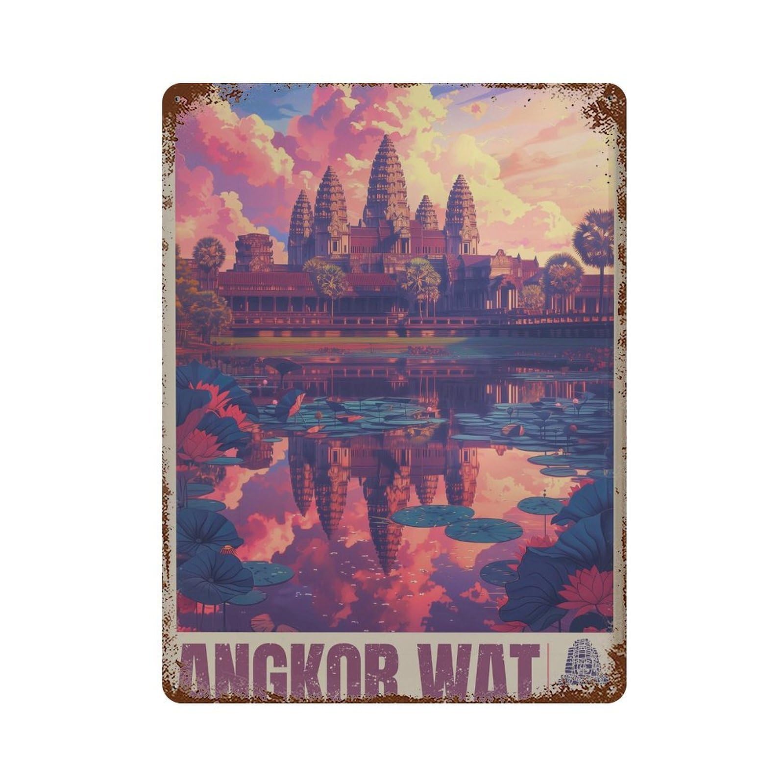 xiaoxiaoshen Angkor Wat Cambodia Travel Wall Decor Art Metal Tin Poster Modern Home Decor Art Home Bar Shop Decorations Vintage Sign 40x30cm