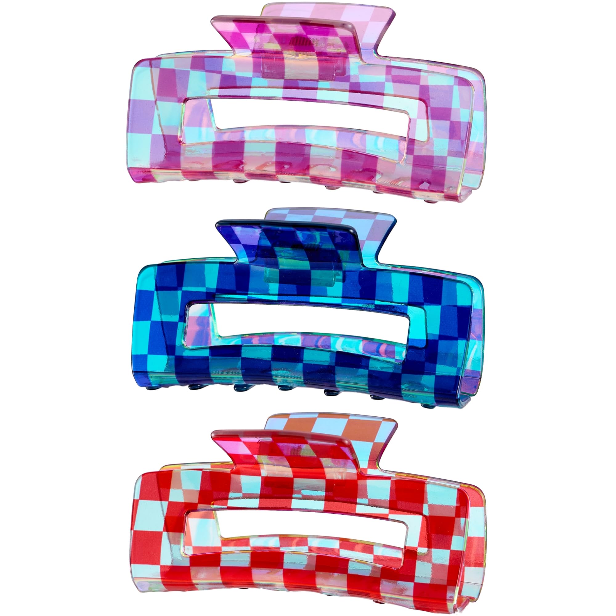 Checkered Hair Claw Clips, Large Multicolored Checkered Rectangle Hair Clip for Women Acrylic Claw Jaw Barrettes Plastic Styling Clamps Accessories