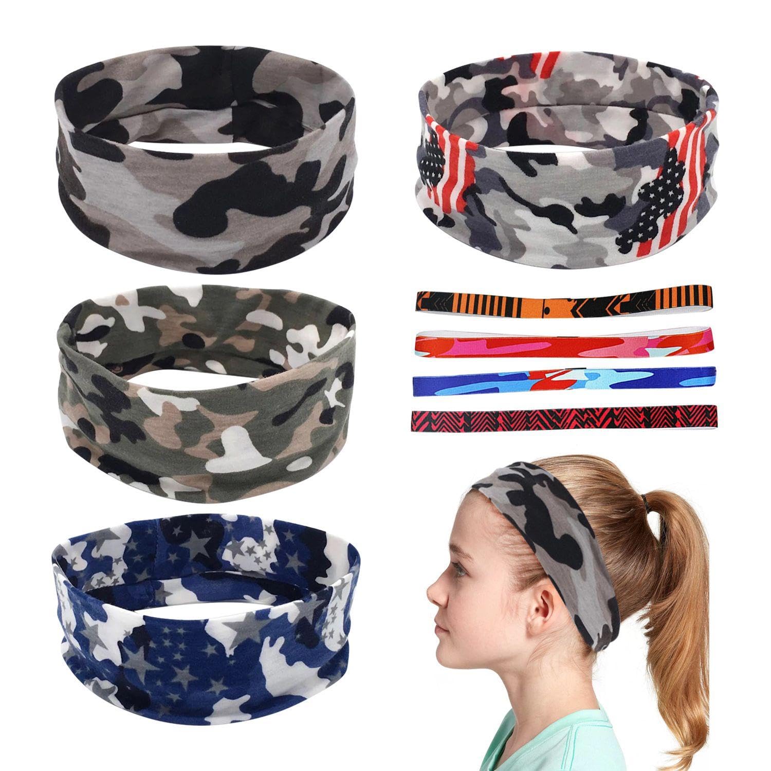 4 Bandeaux De Camouflage Et 4 Bandeaux Fins, Bandeaux De Sport, Bandeaux Élastiques, Bandeaux Doux Absorbant La Transpiration, Équipement De Sport.