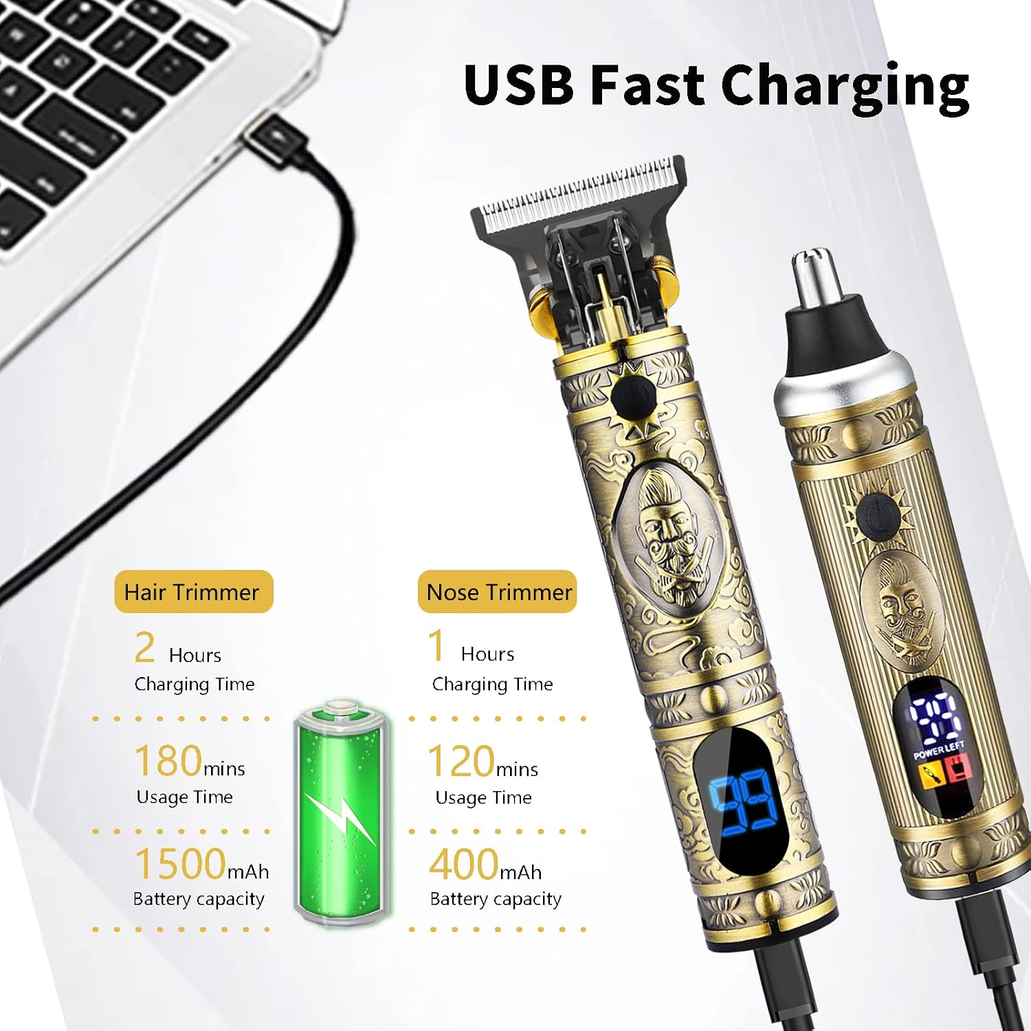 WAHLSA Beard Trimmer for Men & Nose Hair Trimmer Set, Zero Gapped Professional Hair Trimmer，T-Blade Trimmer Rechargeable Shaver Kit, Men's Hair Clipper Grooming Kit, LCD Display