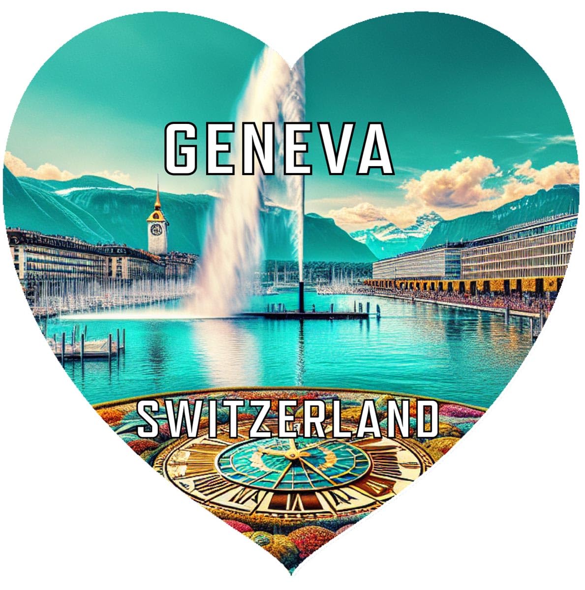 Geneva Switzerland Travel Souvenir Destination Heart Shape Vinyl Decal Sticker 2-Inch