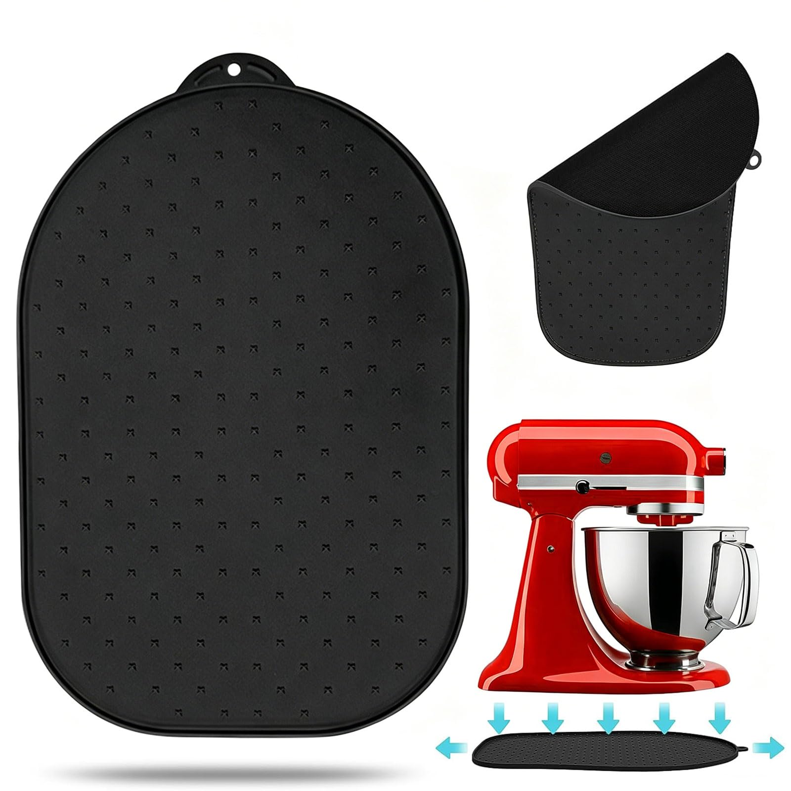 Mixer Slider Mat for KitchenAid Stand Mixer, Upgraded Silicone Sliding Mat for 5-8 Qt Bowl-Lift Professional & Tilt-Head Stand Mixer Accessories - Rugged & Easy Moving & Countertop Protection - Black
