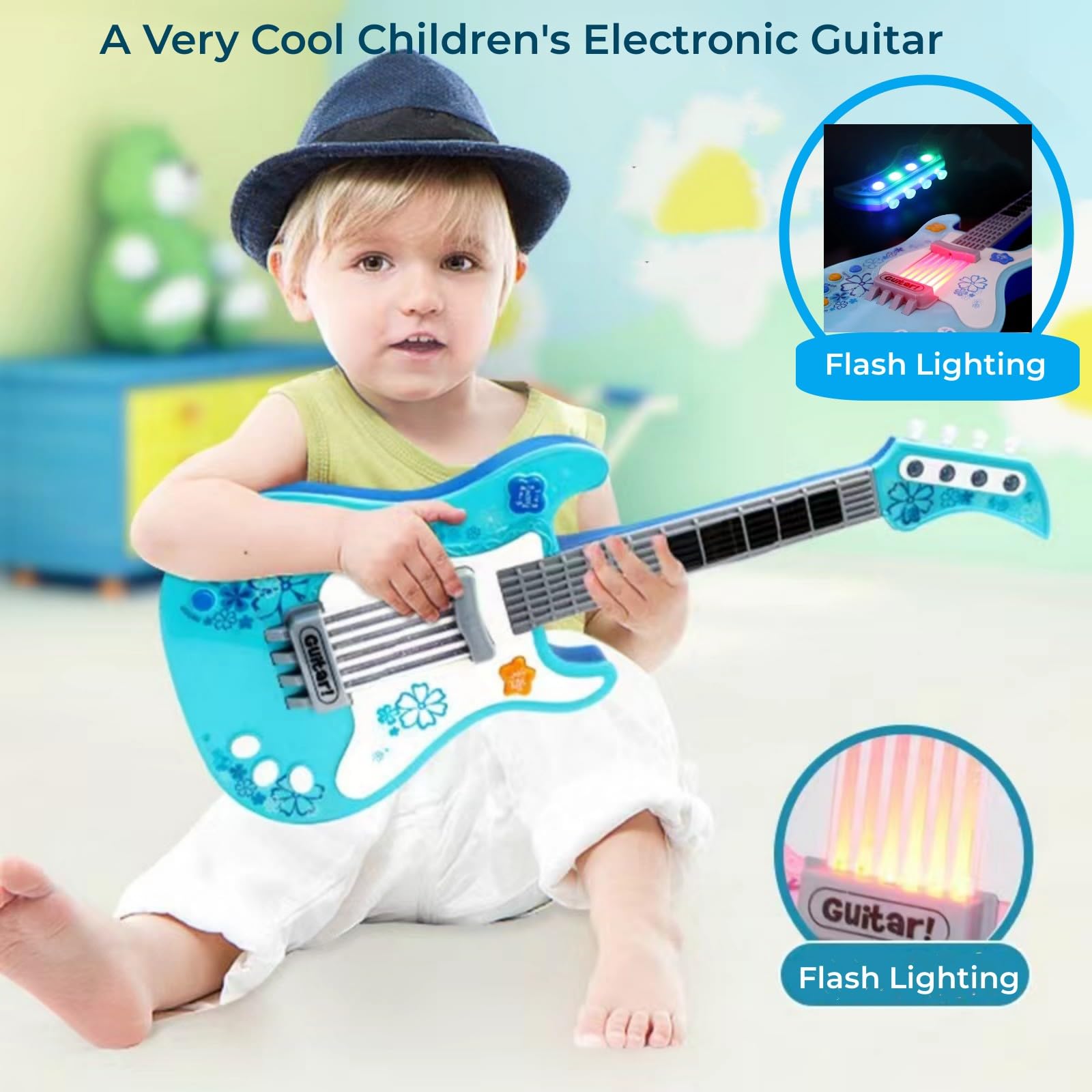 Guitarra eléctrica de juguete para niños pequeños con correa, ideal para regalos de niños y niñas de 3, 4, 5, 7, 8 años (azul) 3
