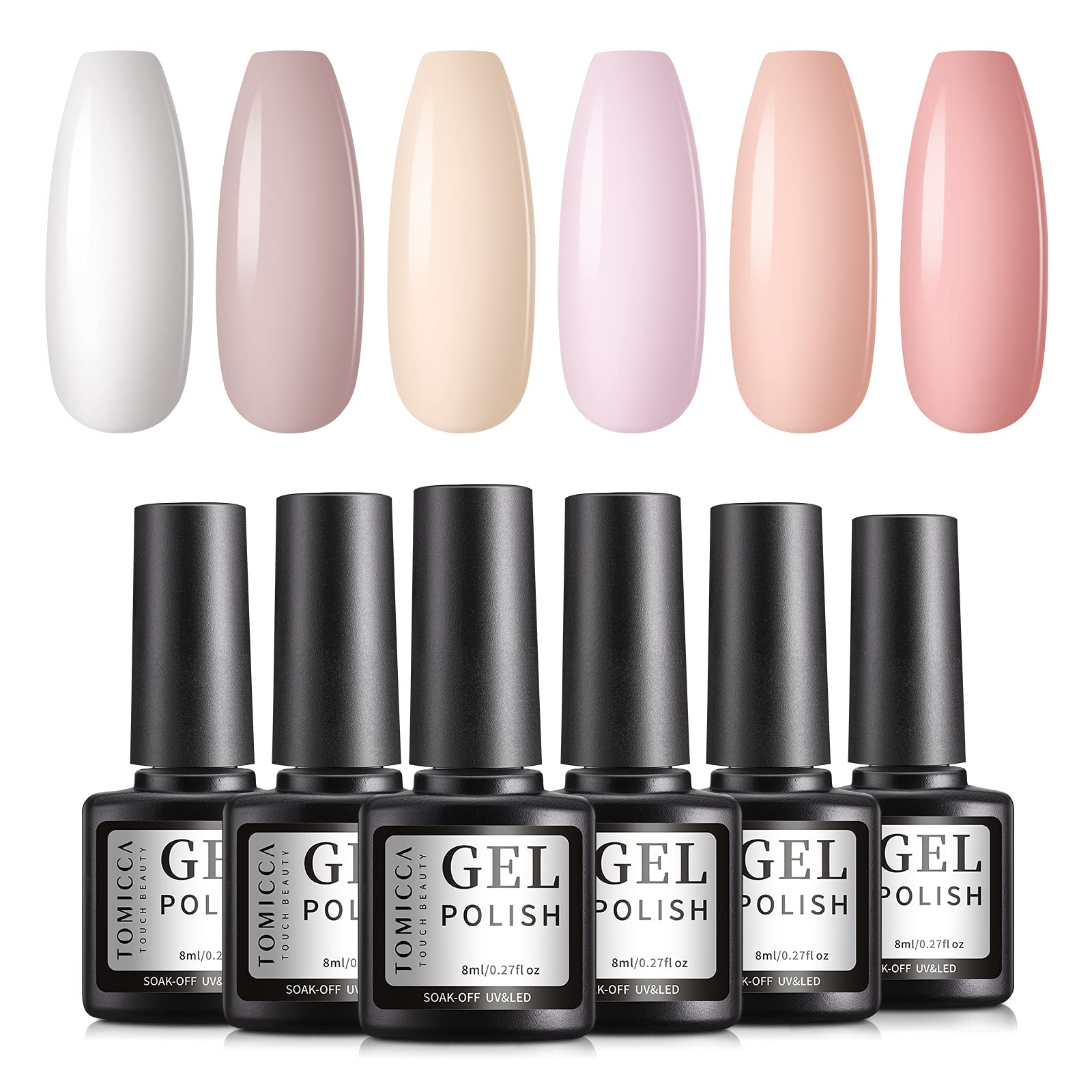 TOMICCA Gel Nail Polish Set, طلاء الأظافر Nude Pink White, 6 Temperament Spring Summer Color Gel, Nail Art Gift Box Set for Women, 8ml Each Bottle