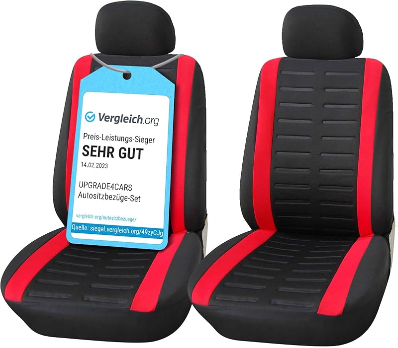 upgrade4cars Housses de Siège de Voiture Avant Universelle Noir Rouge | Housse de Sieges Auto Universel pour Conducteur et Passager