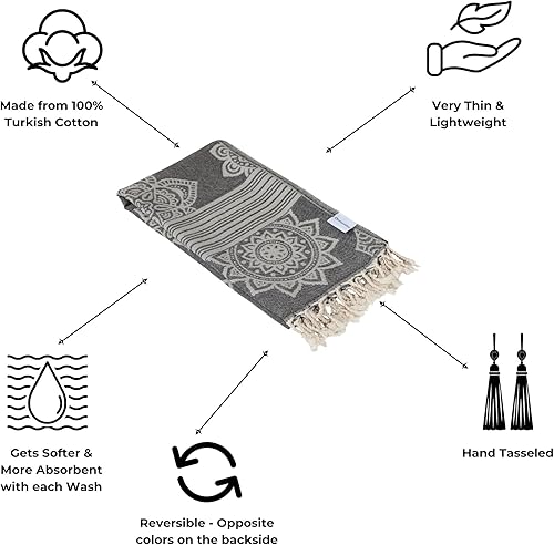 Miniatura 5 de InfuseZen Peshtemal 100% algodón, toalla turca reversible para el baño, playa o piscina, toalla fina para viajes, gimnasio, yoga, spa, 68 x 37