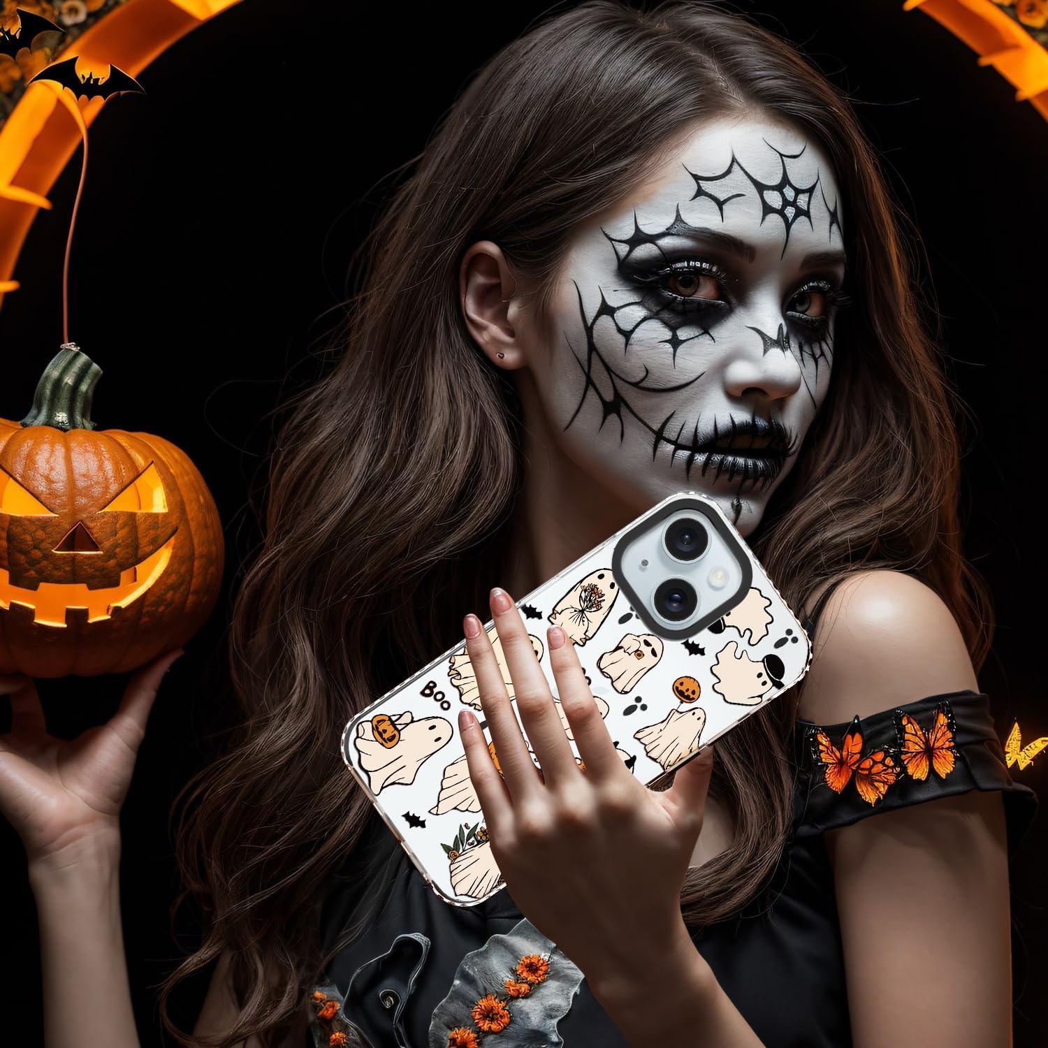 Halloween Cute Case Compatible for iPhone 15 Plus Ghost Phone Case TPU Funny Ghost Halloween Pattern Print Designed Aesthetic Fashion Shockproof Phone Cover Clear image 2