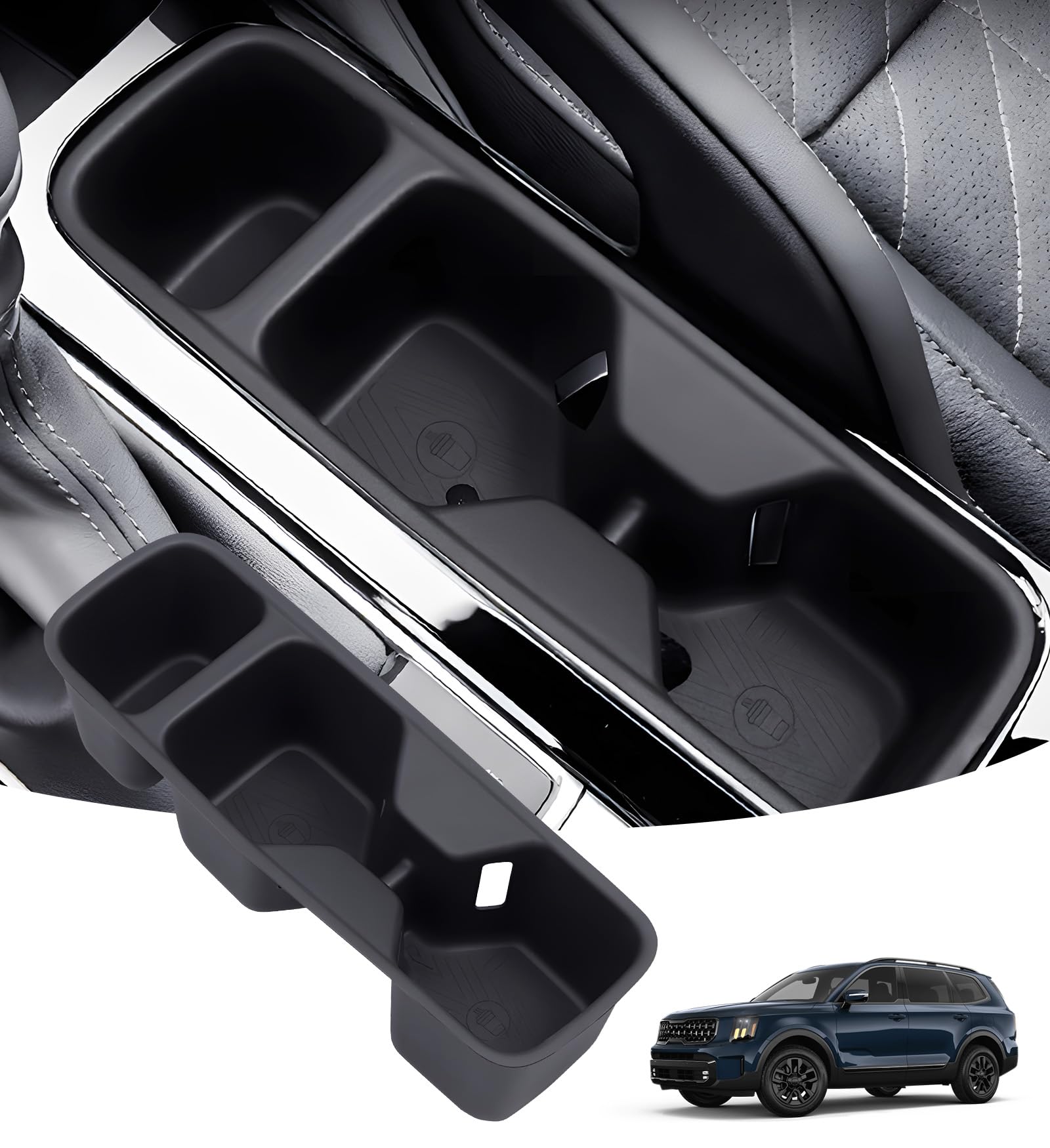 Center Console Cup Holder Inserts for KIA Telluride 2025 2024 2023 2022 2021 2020, Interior Accessories TPE Car Cup Holder for 2020-2025 Telluride, Black